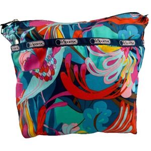 LeSportsac Ripstop Nylon Crossbody Bag‎ Tropical Parrot Print Multicolor 8x9 EUC